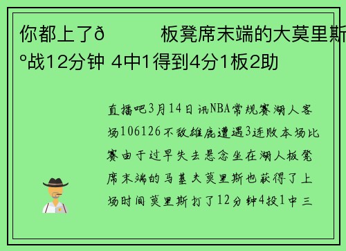 你都上了😅板凳席末端的大莫里斯出战12分钟 4中1得到4分1板2助